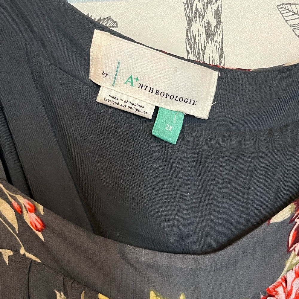 A+ Anthropologie grey gray green Floral Long Sleeve Swim maxi dress 2XL plus - Picture 8 of 9